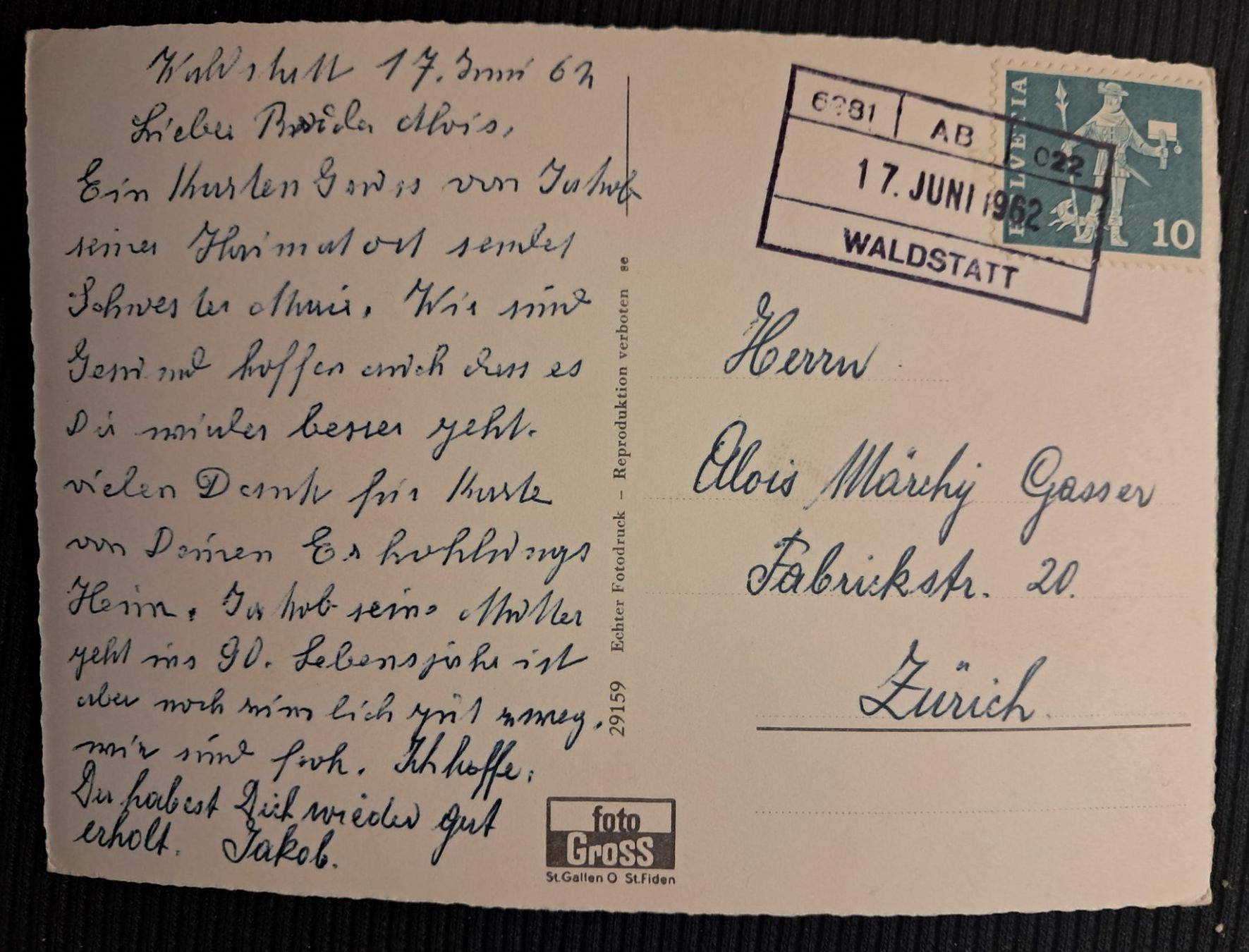 Cartoline postali: WALDSTATT 1962 - EINIGE MANGEL – Usato da Ponto Valentino venduto da giorgia06 1