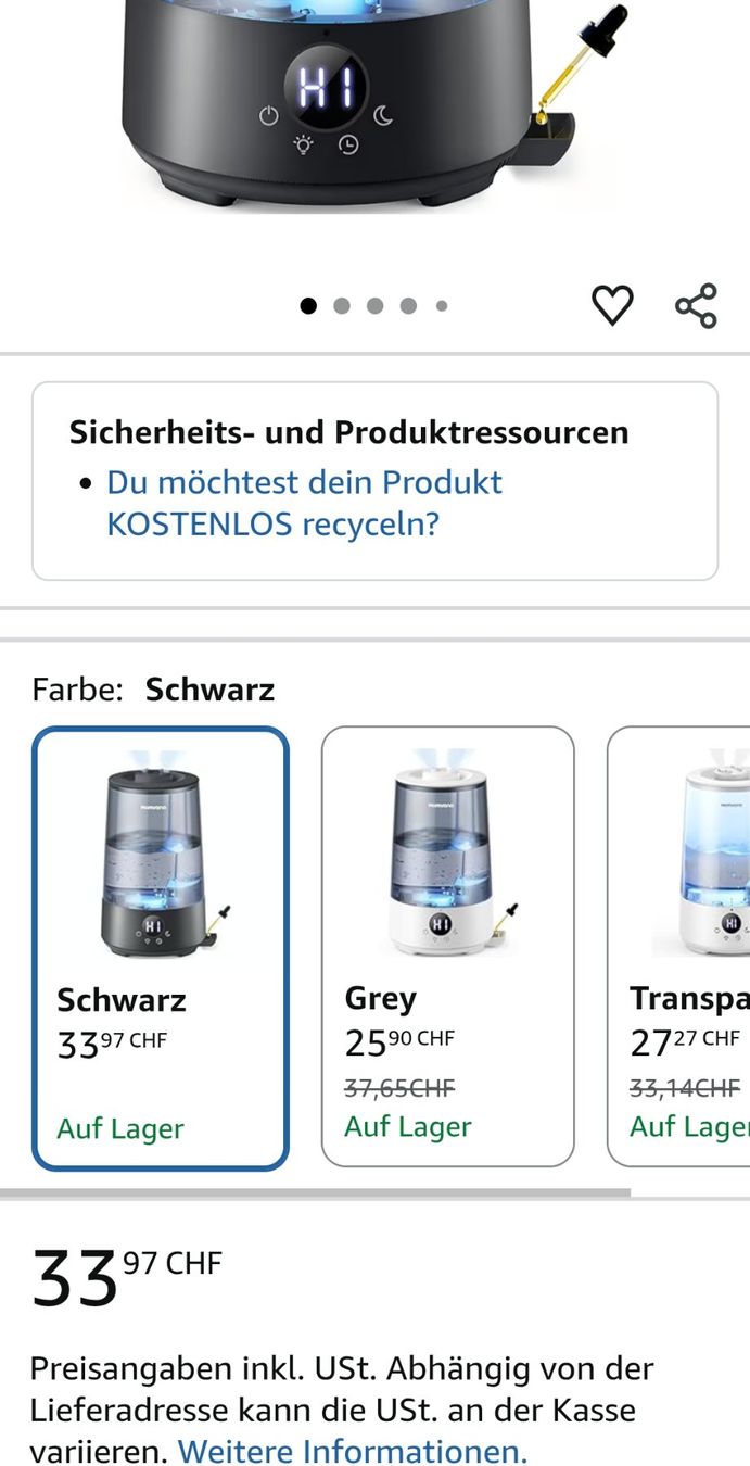 Luftbefeuchter: Homvana Luftbefeuchter – Neu und originalverpackt aus Emmenbrücke von Aya 1