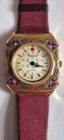 Cloisonné - Montre vintage quartz, bracelet bordeaux