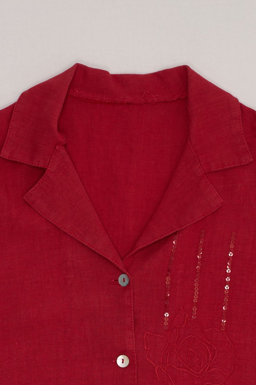 Camicette: Chemisier 100% Lin Rouge Brodé Sequins T. L – Usato da Fribourg venduto da re-fine 2