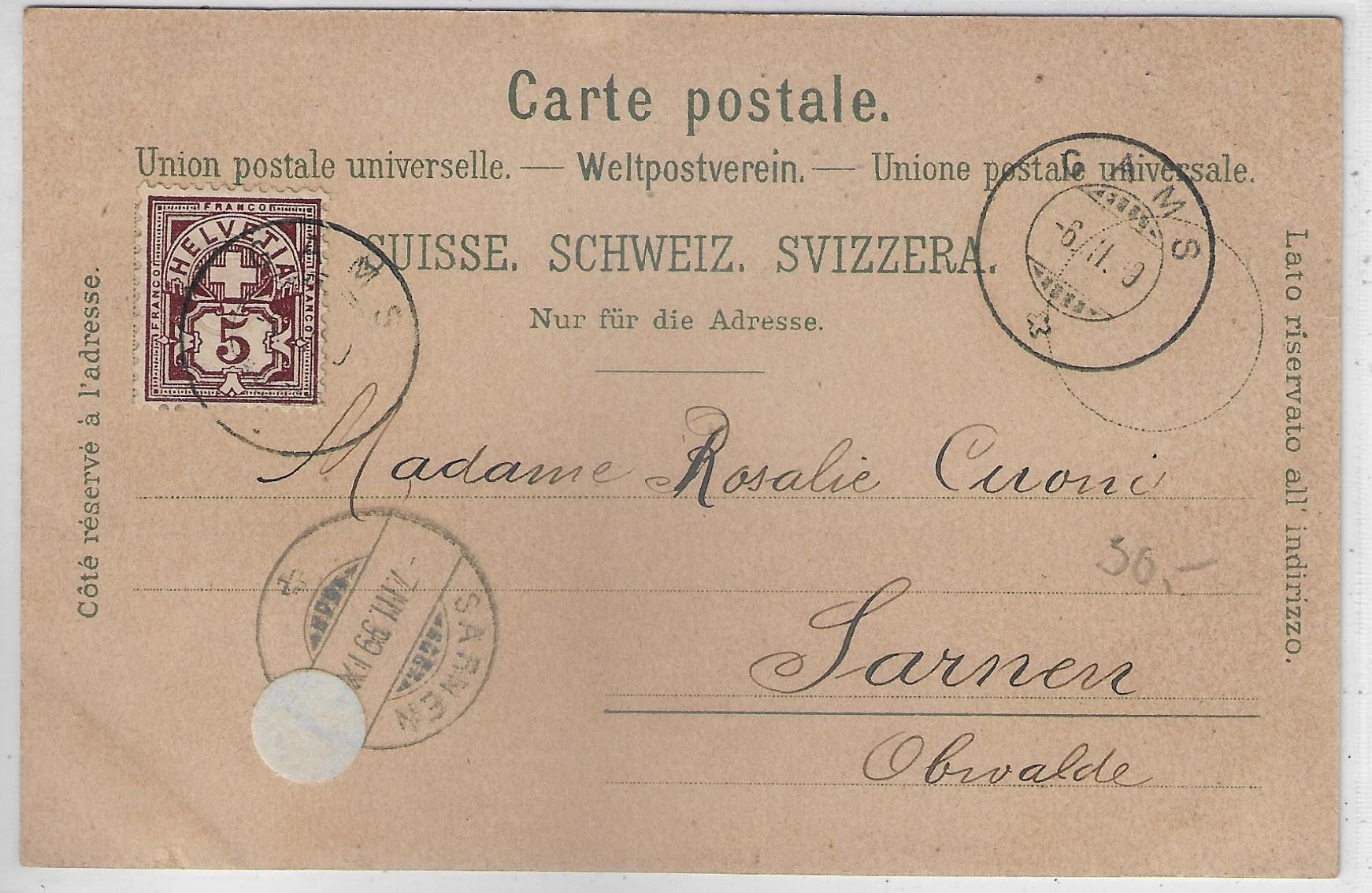 Cartoline postali: Beatenberg, die Kirche im Mondschein - Litho 1899 – Usato da Ettingen venduto da Kartenplanet 1