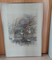 Alte Zeichnung mit Rahmen, Musiksaal, schöne Details