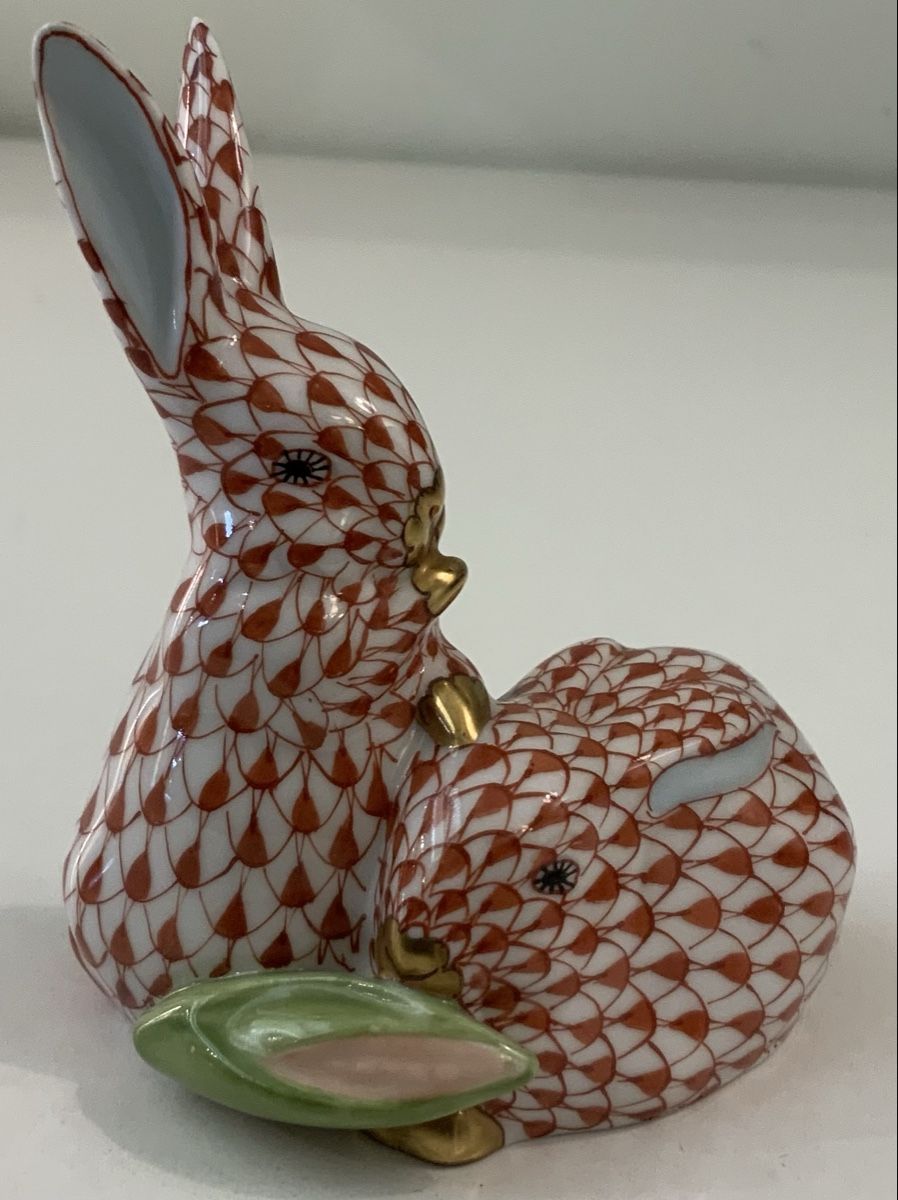 Herend Statuette: Duo de lapins Herend peint en rouge – Usato da rolle venduto da Tontonjulot 1