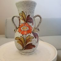 Italy Antike Vase mit Henkeln aus glasierter Keramik Blumen