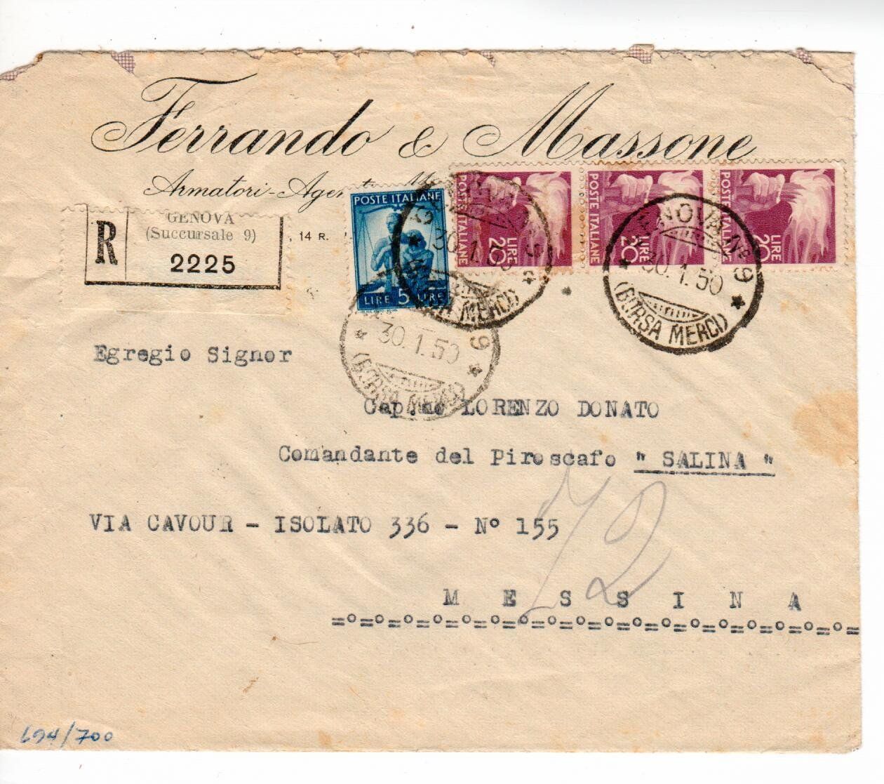 Alle Briefmarken: Brief, Italien 1950 – Gebraucht aus Wolhusen von Curver9