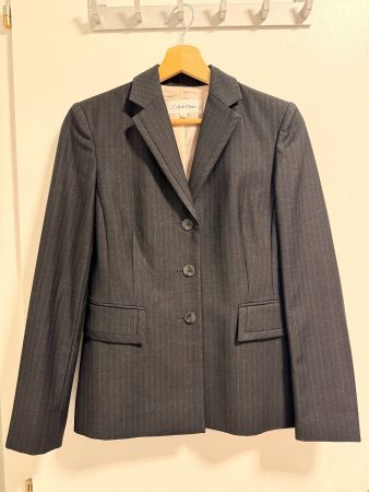 Calvin Klein Tailleur Femme Gris Anthracite Rayé Taille 34