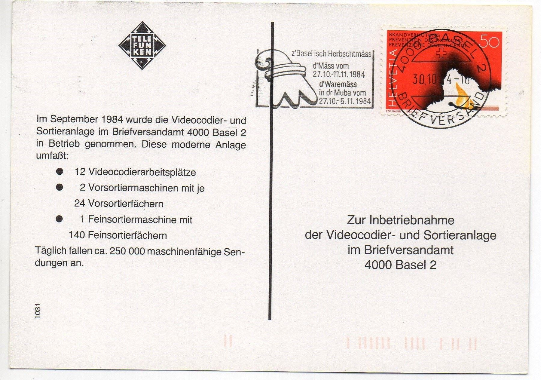 Cartes postales: BASEL Briefversandamt Sortieranlage Post – D'occasion à Jona par philajona 1