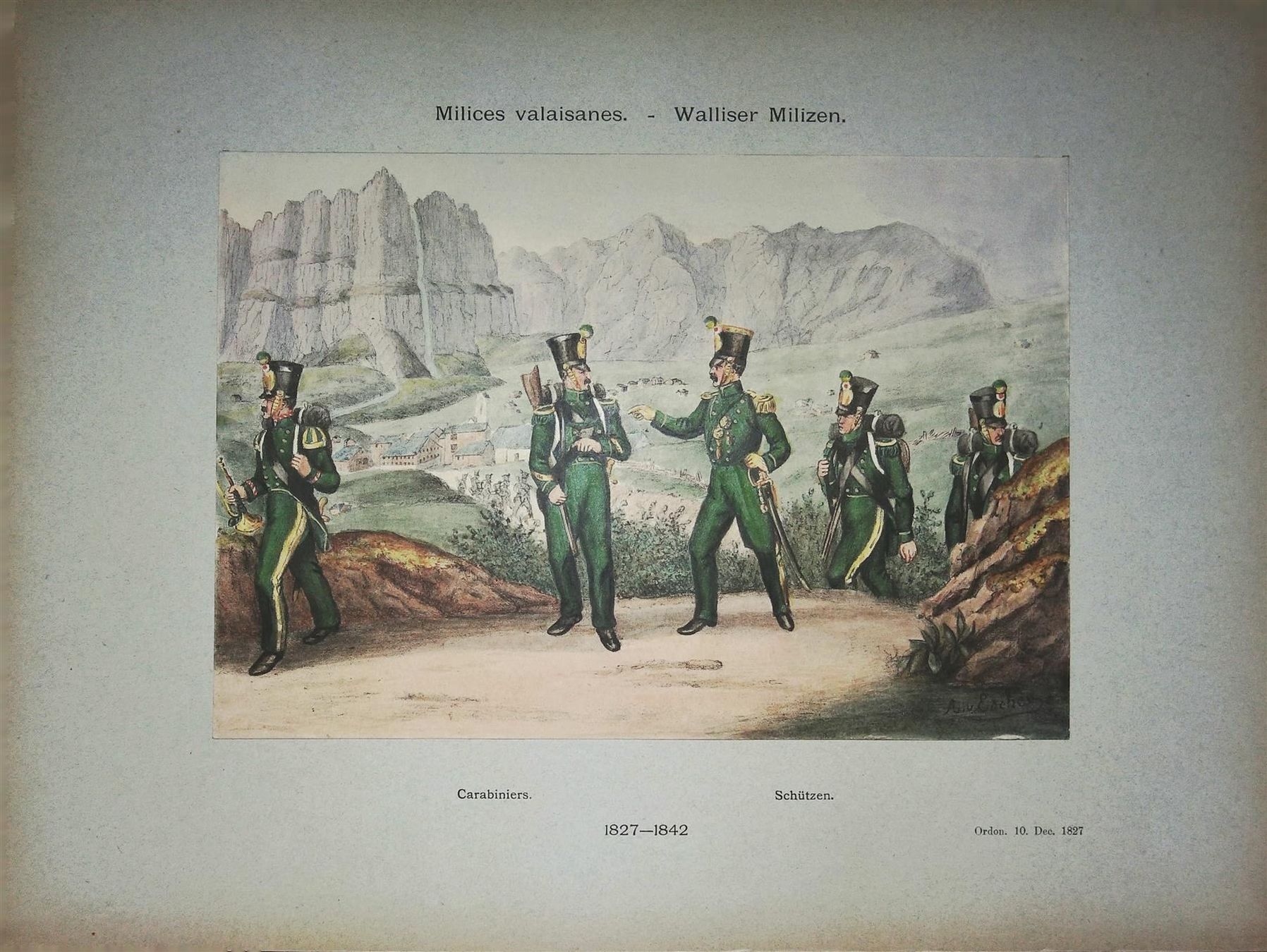 Gravures: Wallis Leukerbad Militär Lithographie – D'occasion à Rafz par Helvet32 1