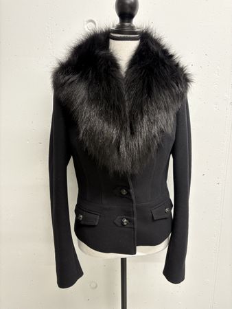 Bally Jacke Fellkragen Fuchs Gr. 36 Schwarz Wolle Kaschmir
