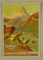 VISP-ZERMATTBAHN, ZERMATT, PROSPEKT, PANORAMA UM 1910, LITHO