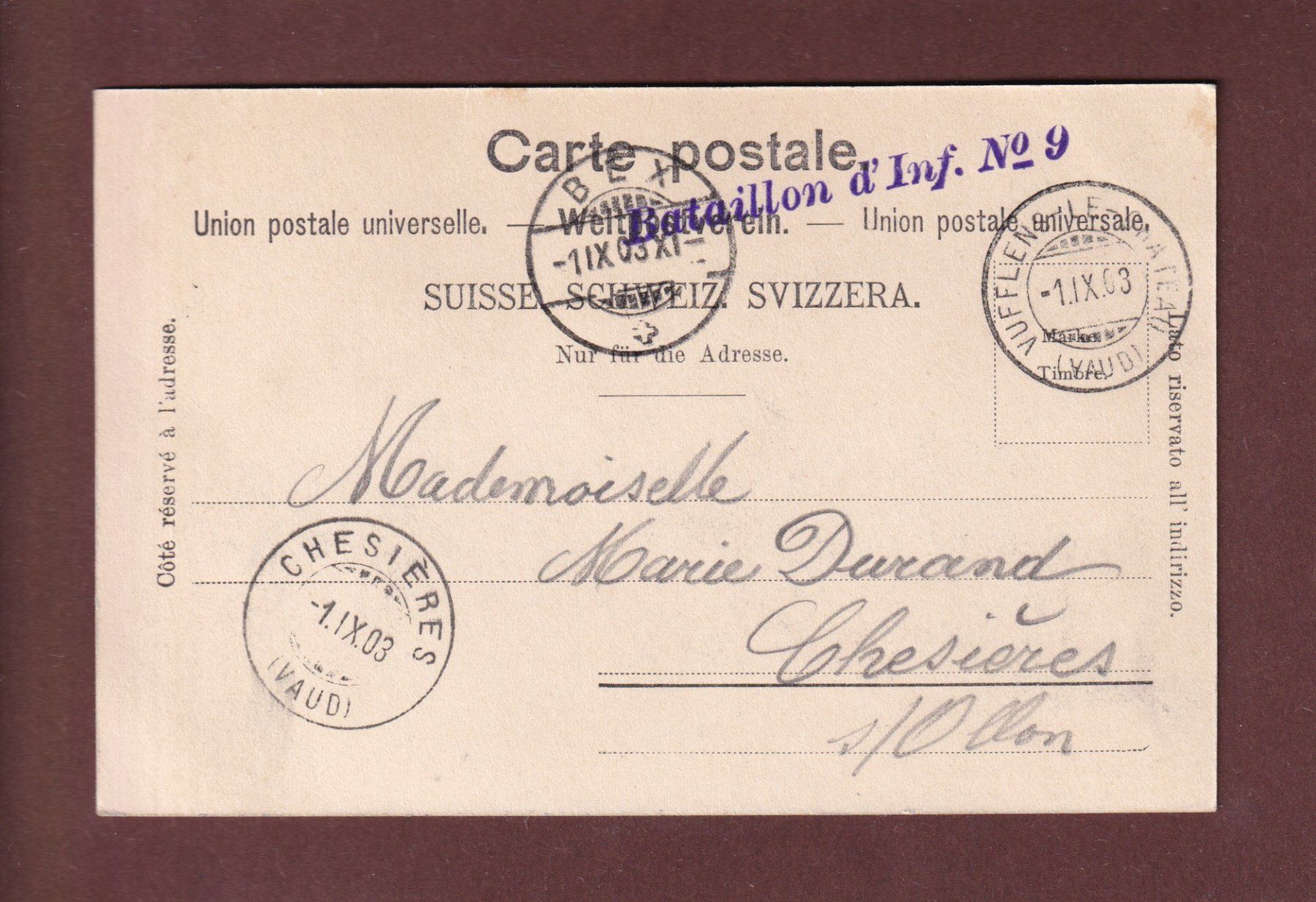 Cartes postales: Château de VUFFLENS - 1903 Feldpost – D'occasion à Pully par nicecards-shop 1