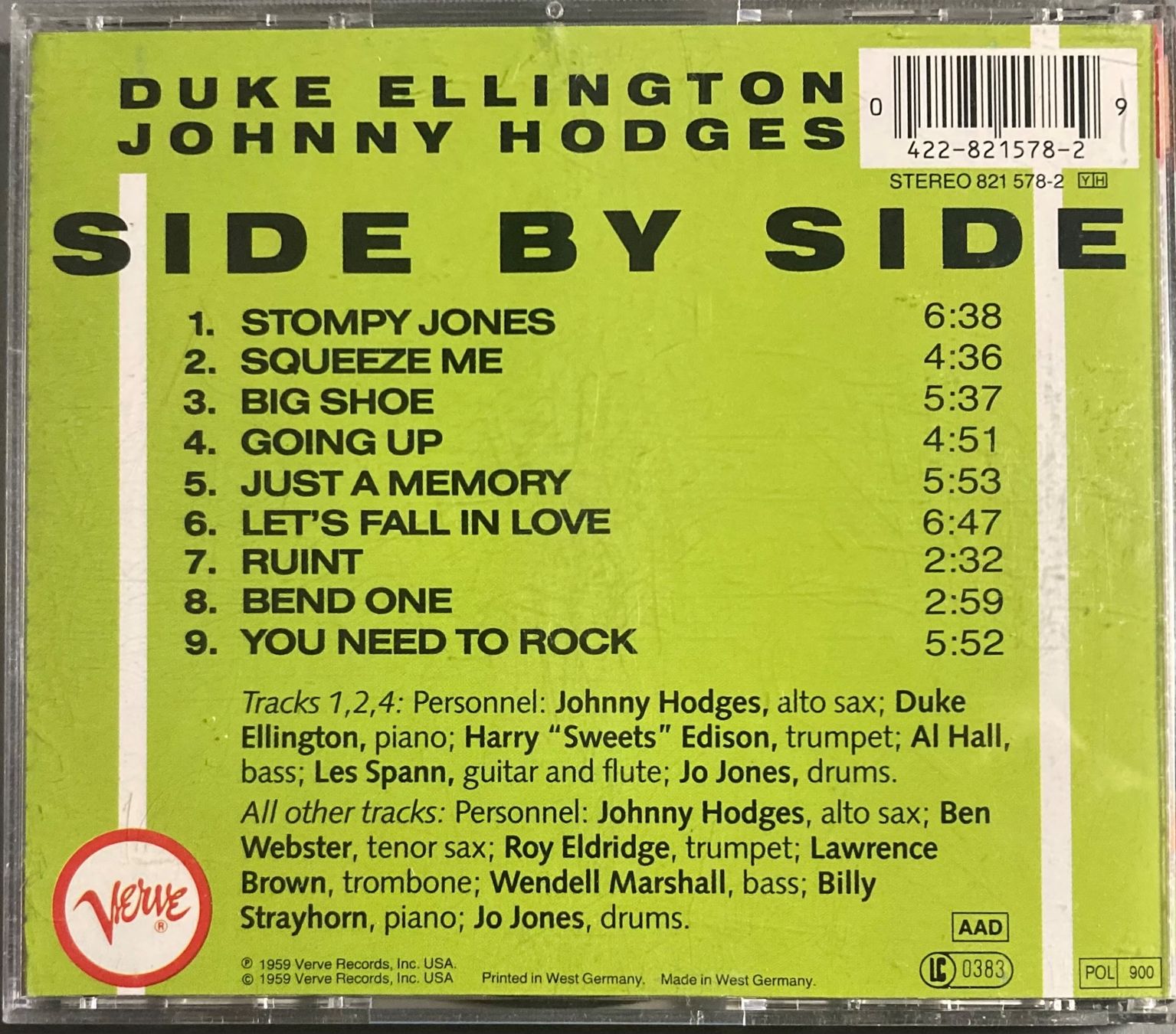 Dischi in vinile: DUKE ELLINGTON AND JOHNNY HODGES - SIDE BY SIDE – Usato da Poliez-Pittet venduto da Newtown-Records 1