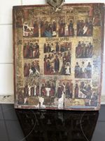 Antike russische Ikone mit Engelornament,