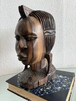 Vintage African Tribal Head Sculpture, Hand Carved Wood