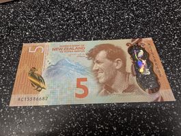 Banknote Neuseeland 5 Dollar Sir Edmund Hillary neu