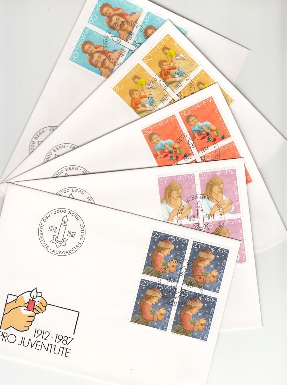 Alle Briefmarken: SBK J302 - J306 im 4er-Block FDC – Gebraucht aus Bürglen TG von StampGraf