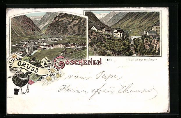 Cartoline postali: Litho Göschenen, Ortsansicht aus der Vo – Usato da Berlin venduto da bartko-reher