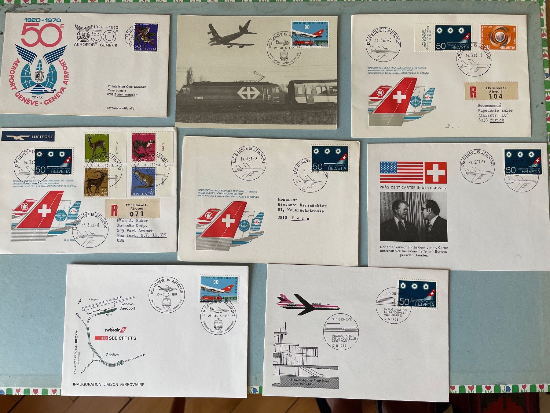 Alle Briefmarken: 19 FDCs Genf Flughafen/Airport – Gebraucht aus Zürich von stzepp