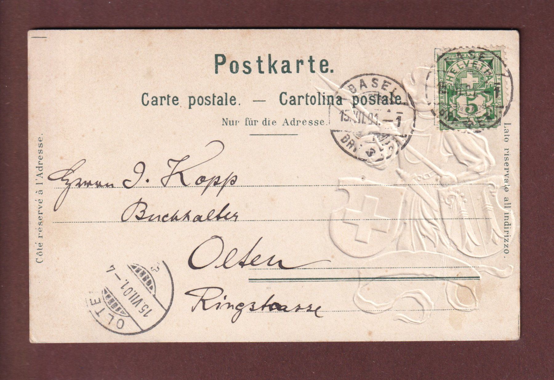 Cartoline postali: BASEL - Centenarfeier 1901 - Präge // Falte // – Usato da Pully venduto da nicecards 1