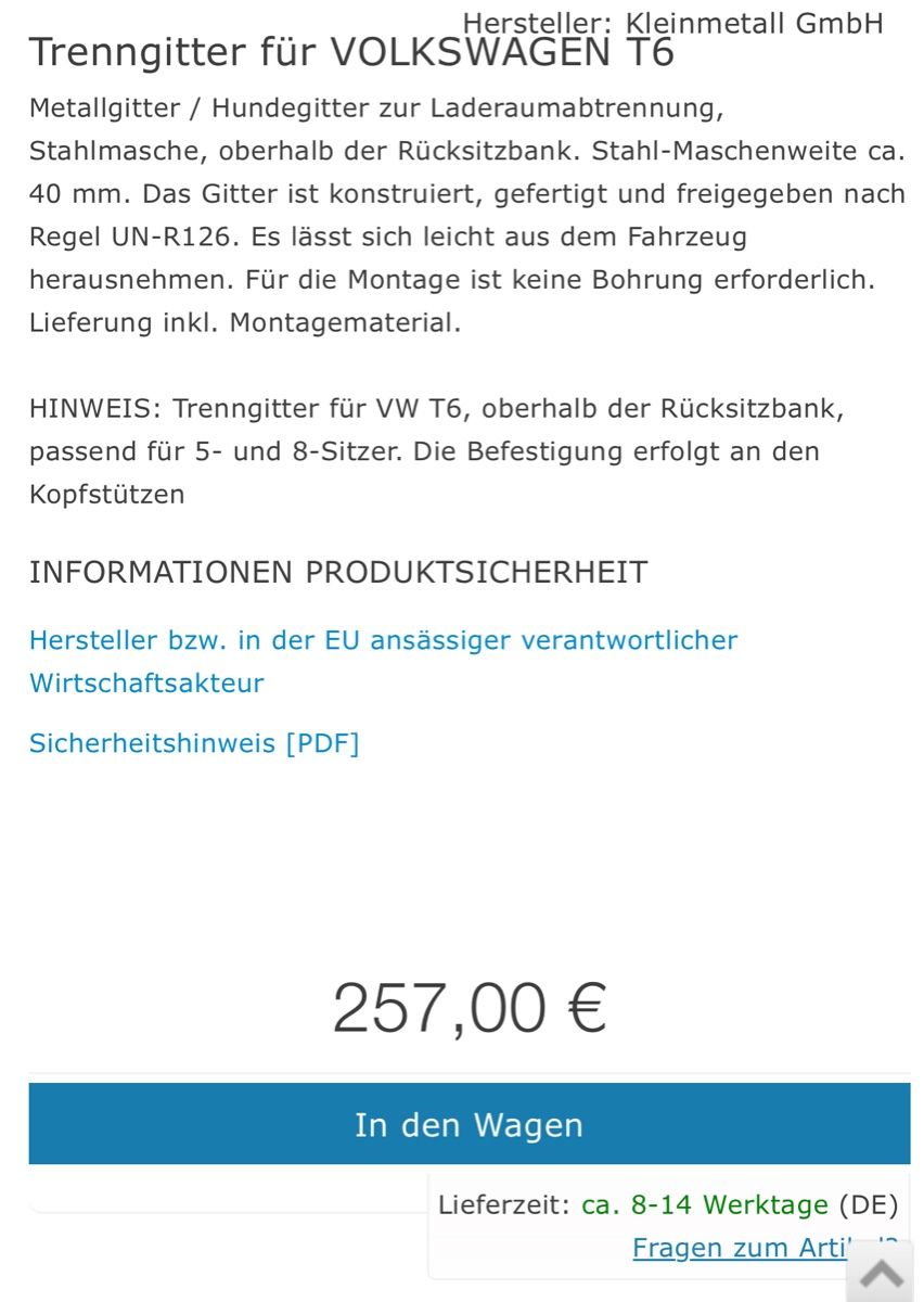 Altro: VW T6 Trenngitter / Hundegitter – Usato da Sempach venduto da Bagira4 2