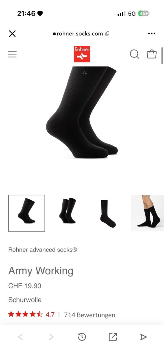 Rohner Calze: Rohner Socken Army Working, Schwarz, Schurwolle – Nuovo e nell'imballaggio originale da St. Moritz venduto da maric4