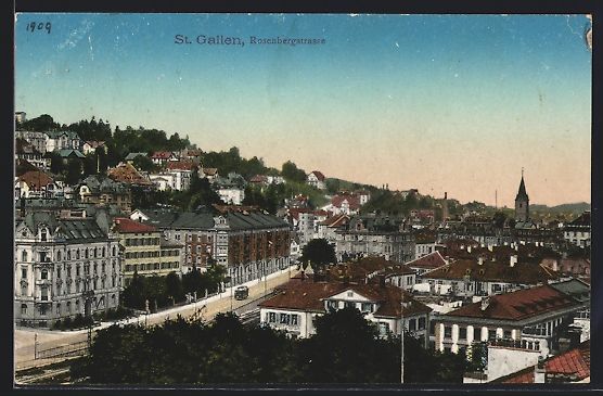 Cartoline postali: St. Gallen, Rosenbergstrasse mit Umgebun – Usato da Berlin venduto da bartko-reher
