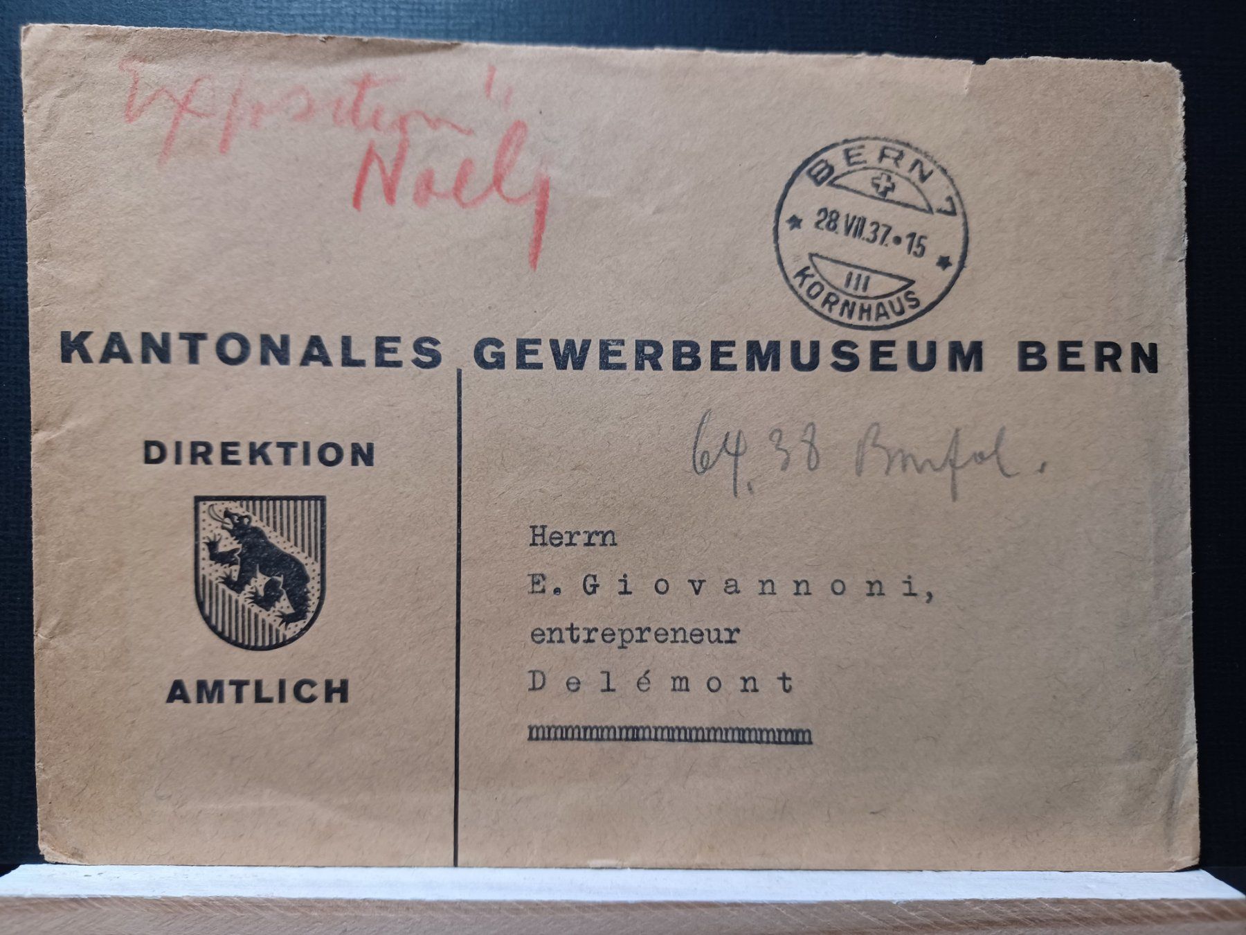 Tutti i francobolli: Kant. Gewerbemuseum Bern 28.VII.37 – Usato da Aarau Rohr venduto da mgvw