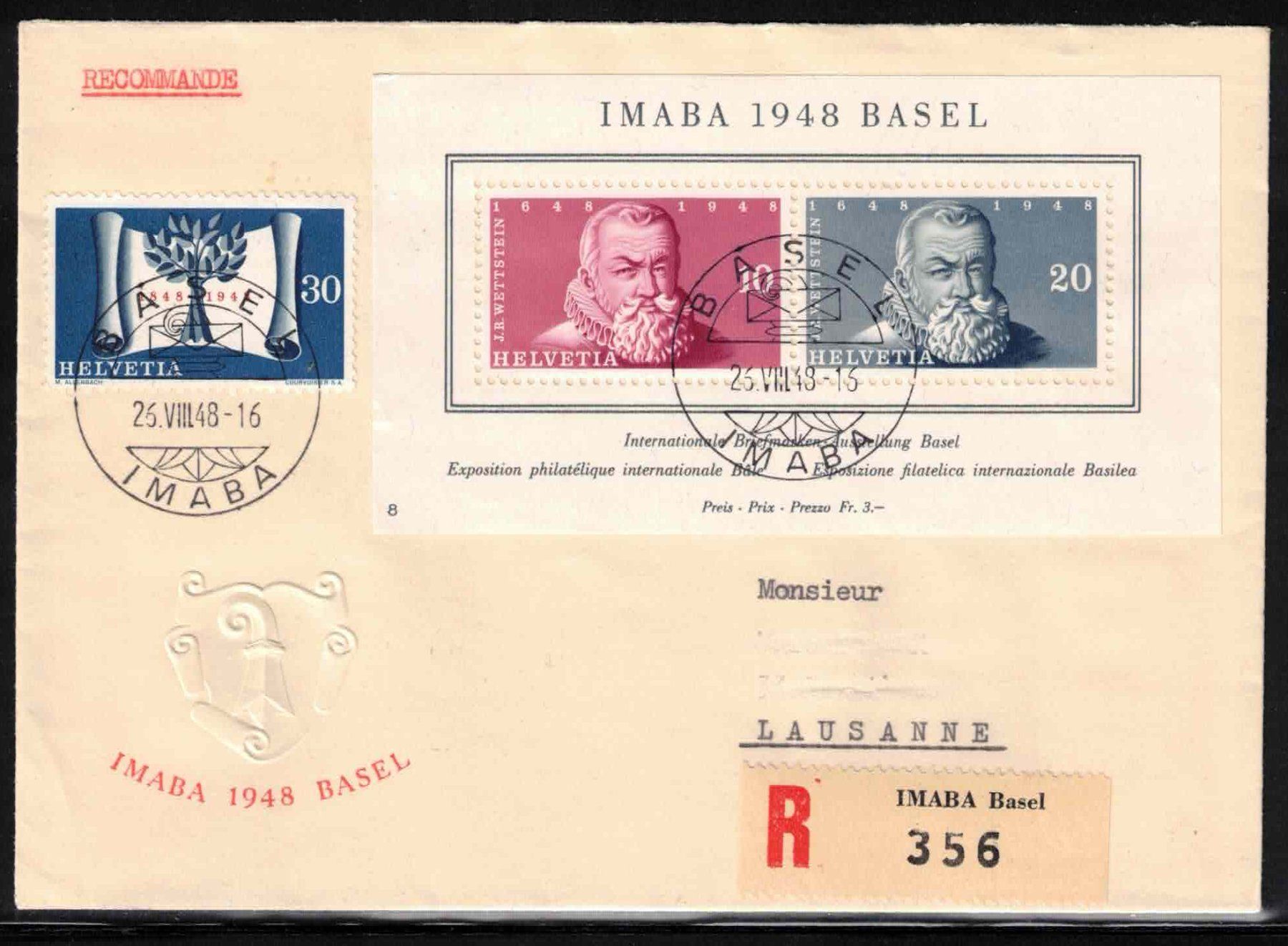 Tutti i francobolli: 1948 IMABA Block auf Brief mit Werbemarke – Nuovo (secondo la descrizione) da Nuglar venduto da Stamp88