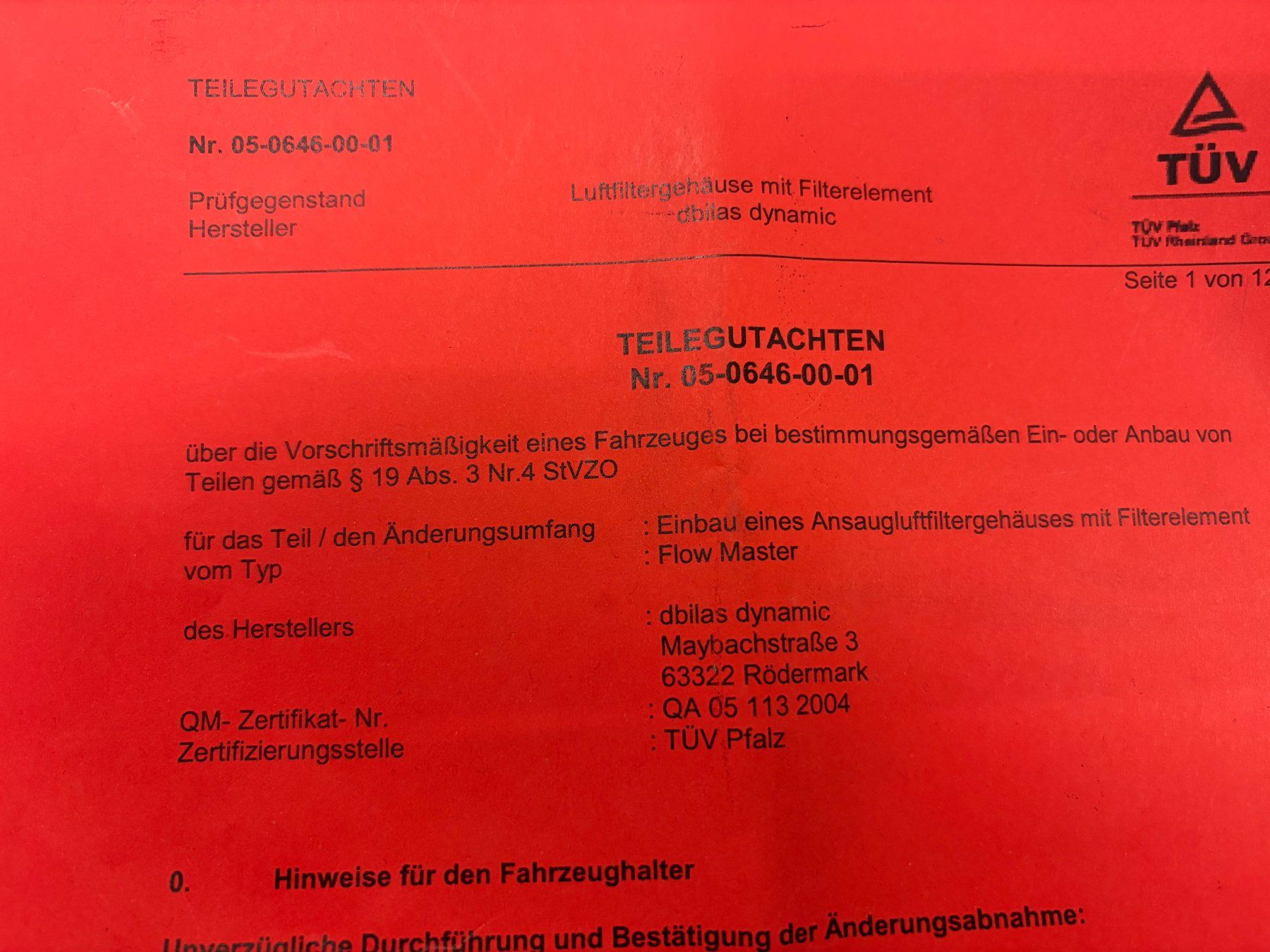 Alle Ersatzteile: dbilas dynamic Flow Master Luftfilter Ansaugsystem gebraucht – Gebraucht aus Fislisbach von Zicke1958 8