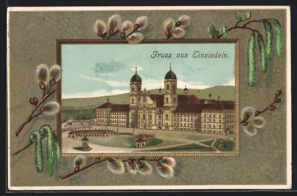 Cartoline postali: Passepartout-AK Einsiedeln, Blick auf da – Usato da Berlin venduto da bartko-reher