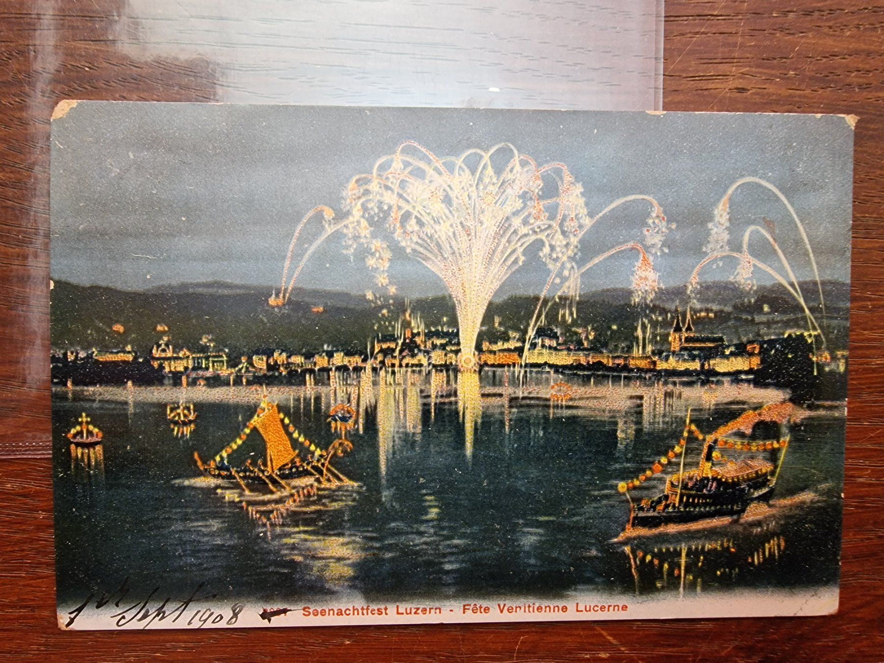 Cartoline postali: Ansichtskarte NEU Luzerner Seenachtsfest 1908 – Usato da Aesch LU venduto da briefmarken.uray
