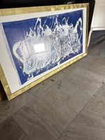 Bild Tiger Motiv Blau Weiss im Goldrahmen guter Zustand