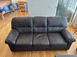 Ledersofa schwarz / braun, 3 Komponenten