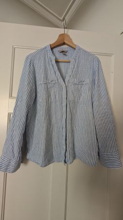 H&M Bluse gestreift Leinenmix blau weiss Grösse XS