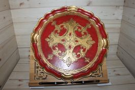 Florentiner Holztablett Serviertablett Gold-Rot bemalt 35 cm