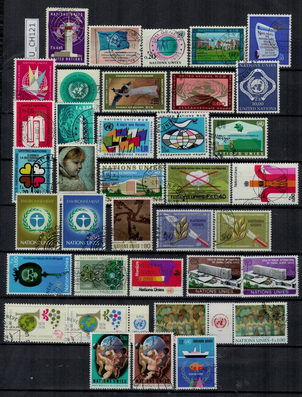 Tutti i francobolli: Schweiz, UNO Genf, 1969/74, EU_CH121 – Usato da Erlenbach ZH venduto da panstamps