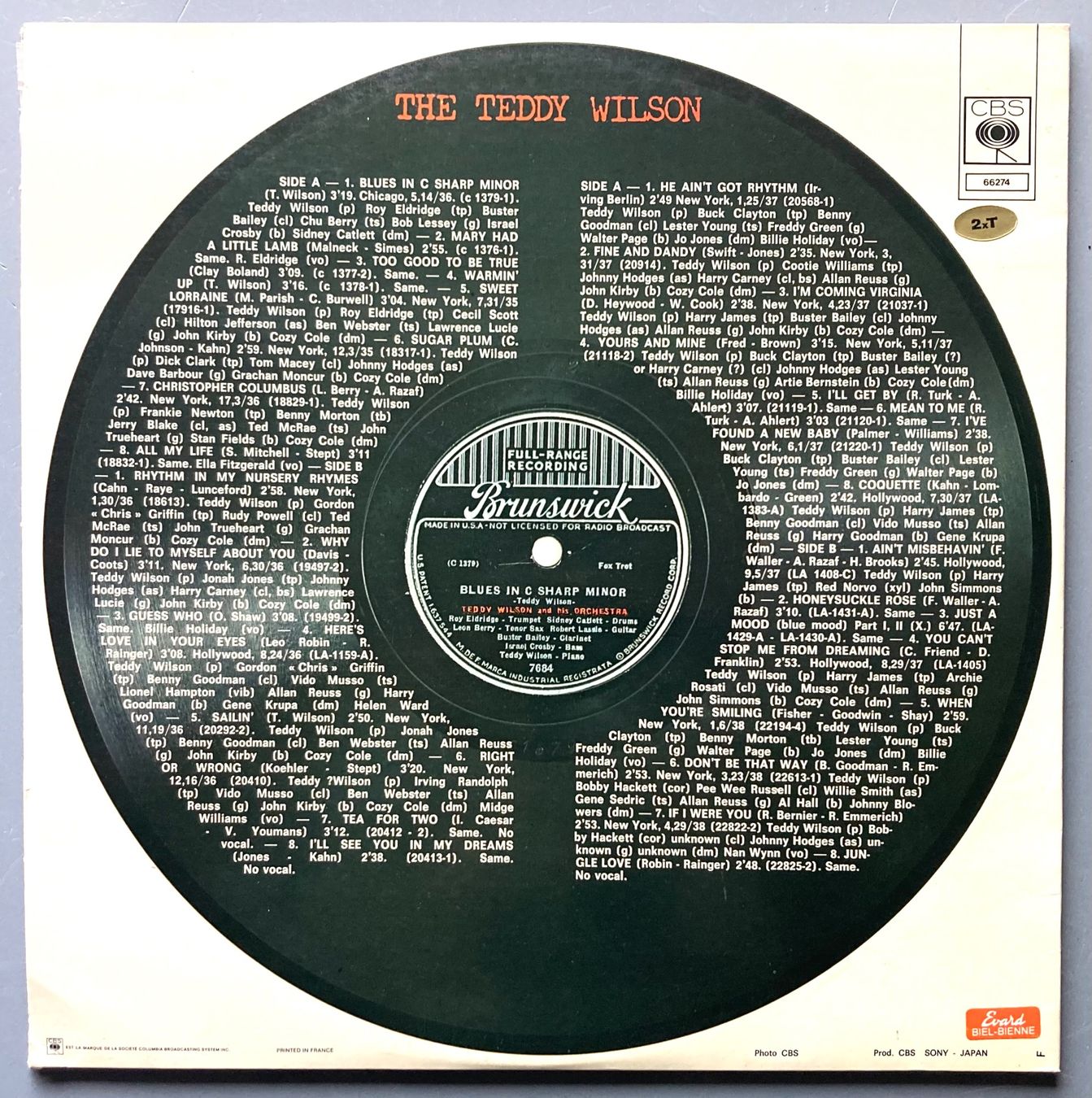 Vinyles: TEDDY WILSON - THE TEDDY WILSON – D'occasion à Poliez-Pittet par Newtown-Records 1