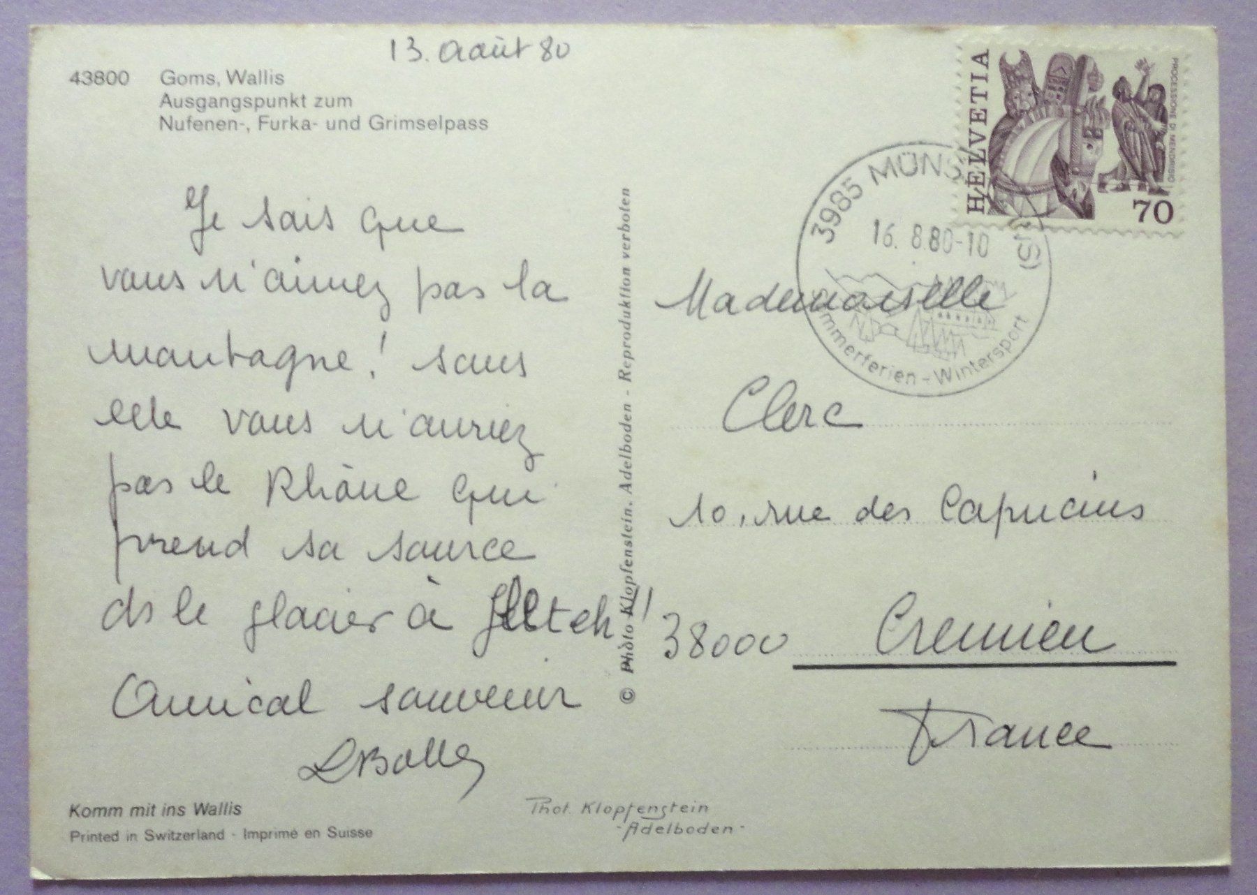 Cartoline postali: Goms - Wallis – Difettoso da Fétigny venduto da Billy2miny 1