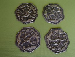 4 Jugendstil Zinn Ornamente 13 x 13 cm
