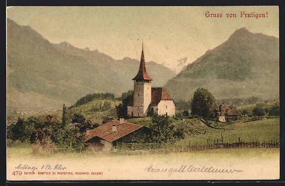 Cartoline postali: AK Frutigen, Ortspartie mit Kirche, 1902 – Usato da Berlin venduto da bartko-reher