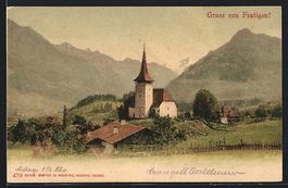 AK Frutigen, Ortspartie mit Kirche, 1902
