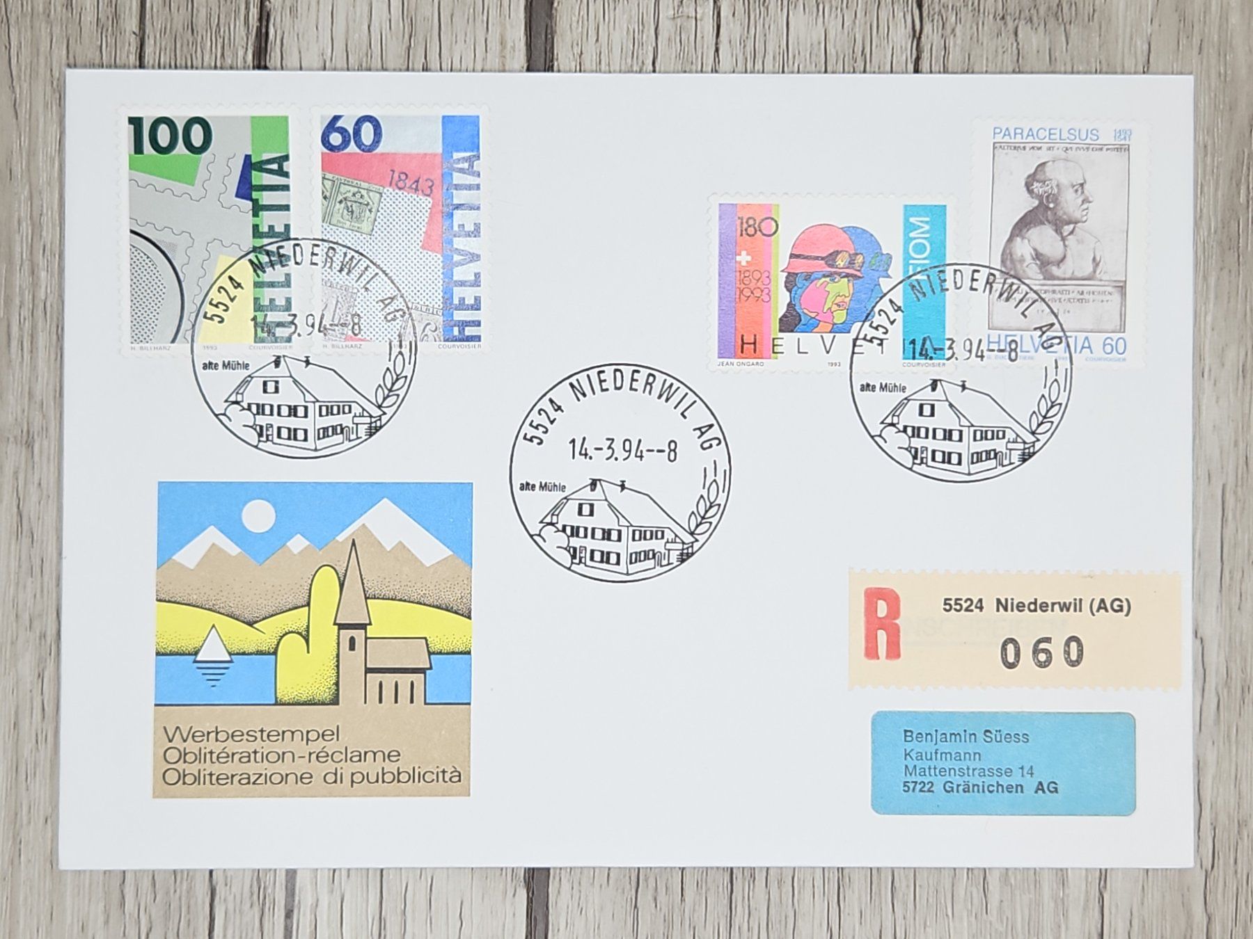 Tutti i francobolli: CL11 Enveloppe + Timbre Suisse 1994 – Usato da Cousset venduto da Patrick_Collections