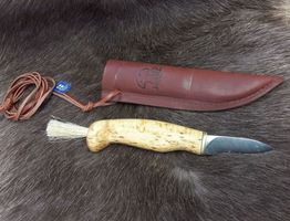 Pilzmesser mit Bürste aus finnischer Maserbirke - Handarbeit