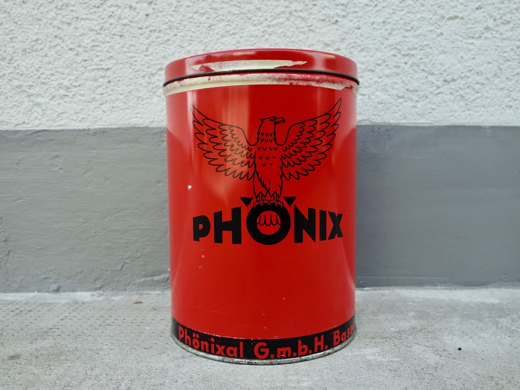 Tutte le decorazioni: alte grosse Blechdose Dose PHÖNIX PHÖNIXAL G.M.B.H. BASEL – Usato da Kerzers venduto da bottlesandboxes 1