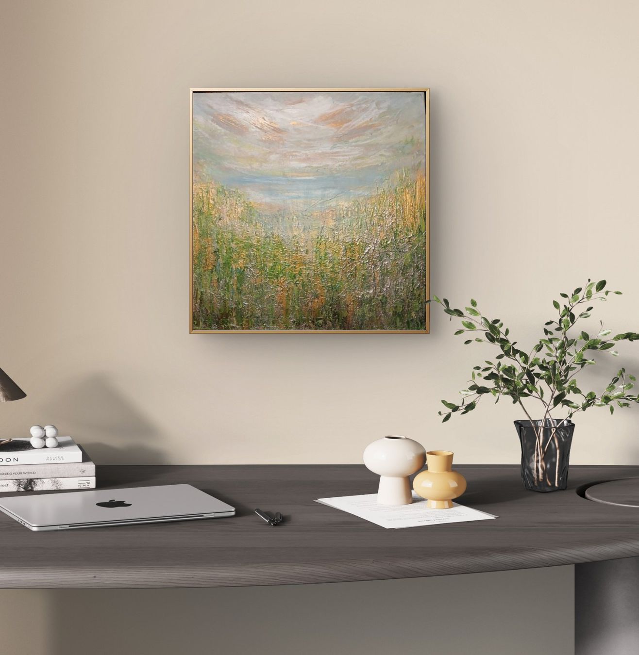 Dipinti: Originalgemälde, Landschaft mit Silber, Leinwand 40x40 cm – Nuovo e nell'imballaggio originale da Beinwil am See venduto da Superchance 8