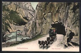 Andermatt, Gotthardstrasse, Postkutsche 
