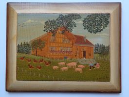 APPENZELLER BILD MIT HÜHNER SÄULI HUND KATZE BAUERNMALEREI