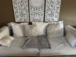 Gratis Sofa 3-Sitzer Stoff inkl. Hocker weiss