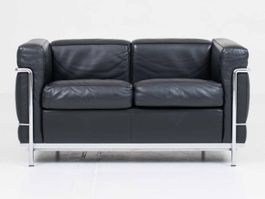Cassina LC2 2-Sitzer Sofa von Le Corbusier, schwarzes Leder
