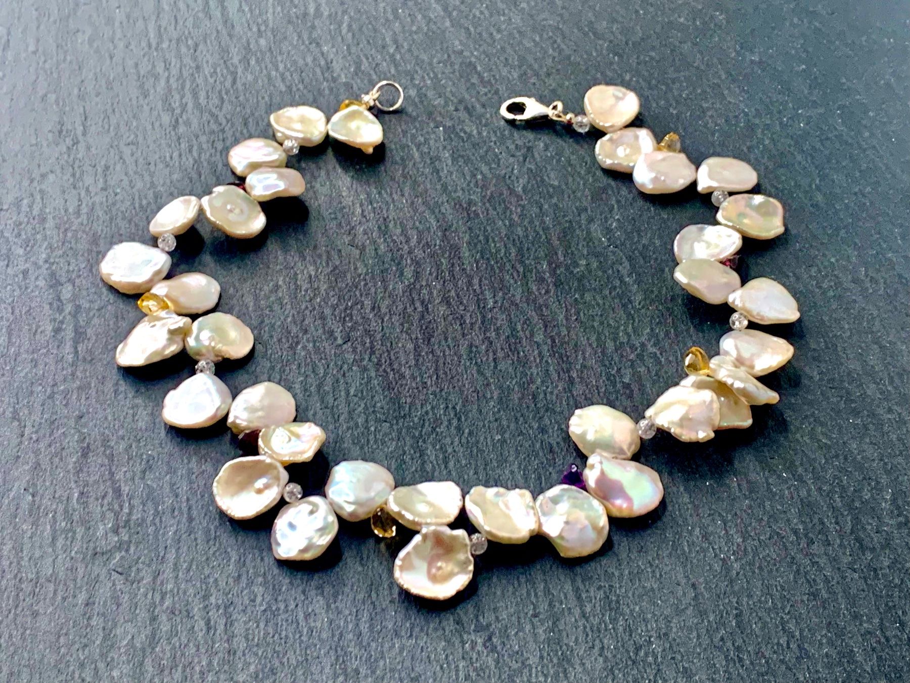 Ketten: Keshi Perlenkette mit Amethyst, Citrin & Granat – Neu und originalverpackt aus Rüschlikon von ThereseJewelryDesign 4